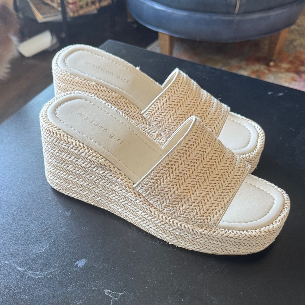 Madden Girl Beige Woven Wedges